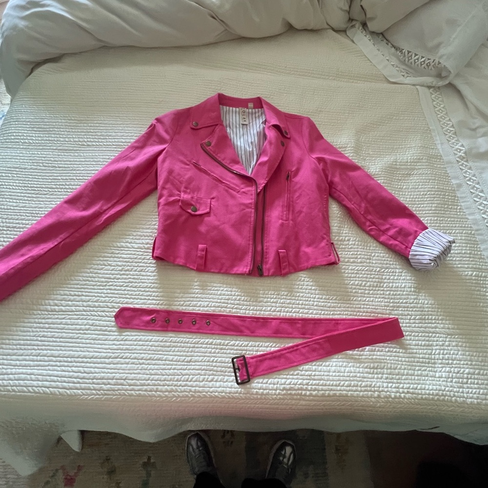 dolan Hot Pink Cropped Moto Jacket with Matching Belt